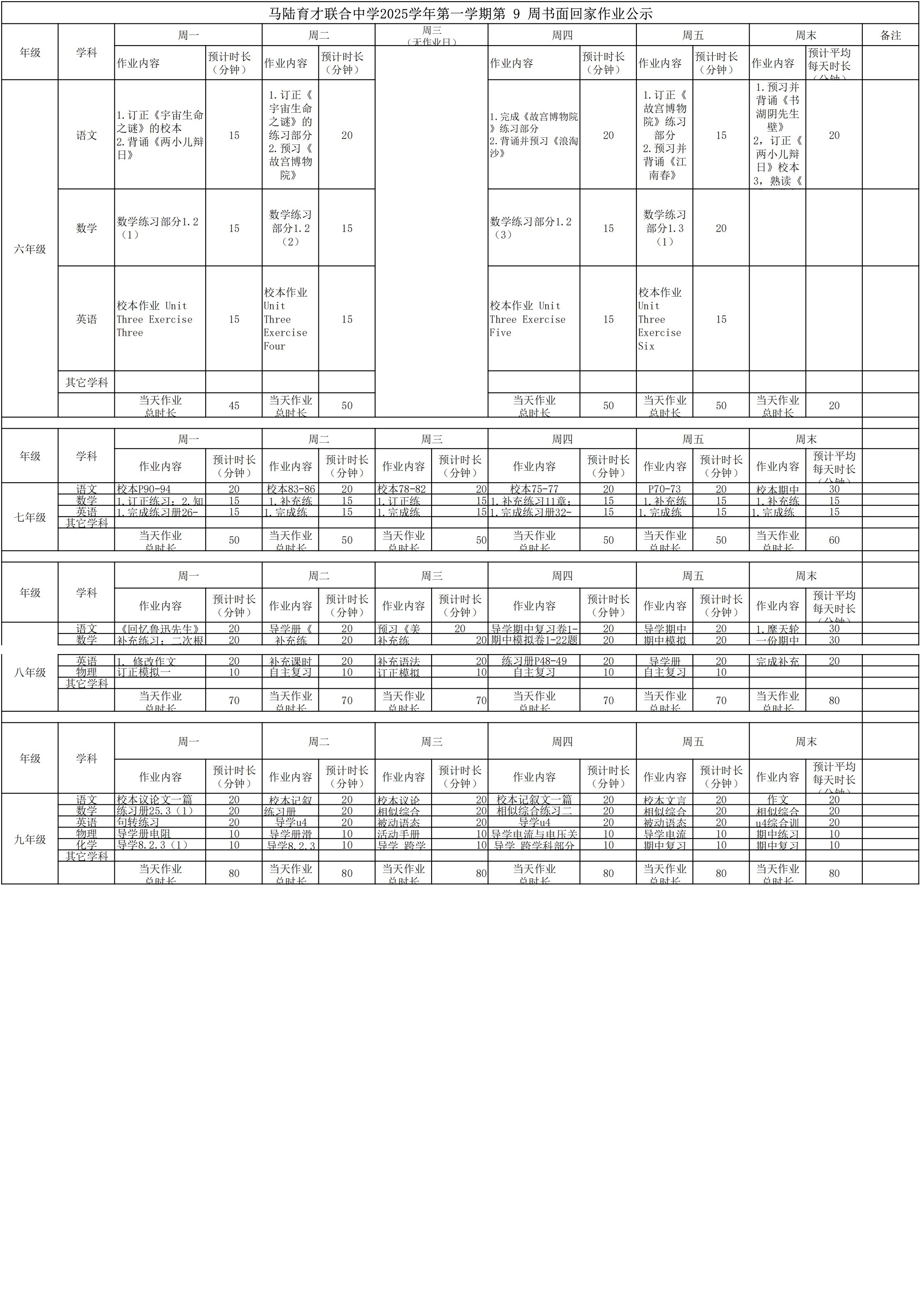 2025学年第一学期第9周作业公示.jpg